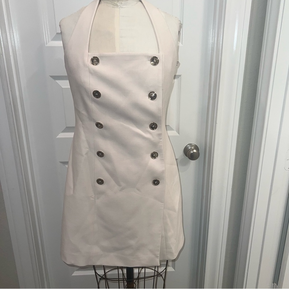 Karen Millen beige halter mini button down‎ dress NWT